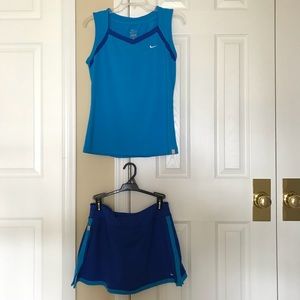 Blue Nike Women’s DriFit tennis skirt and top
